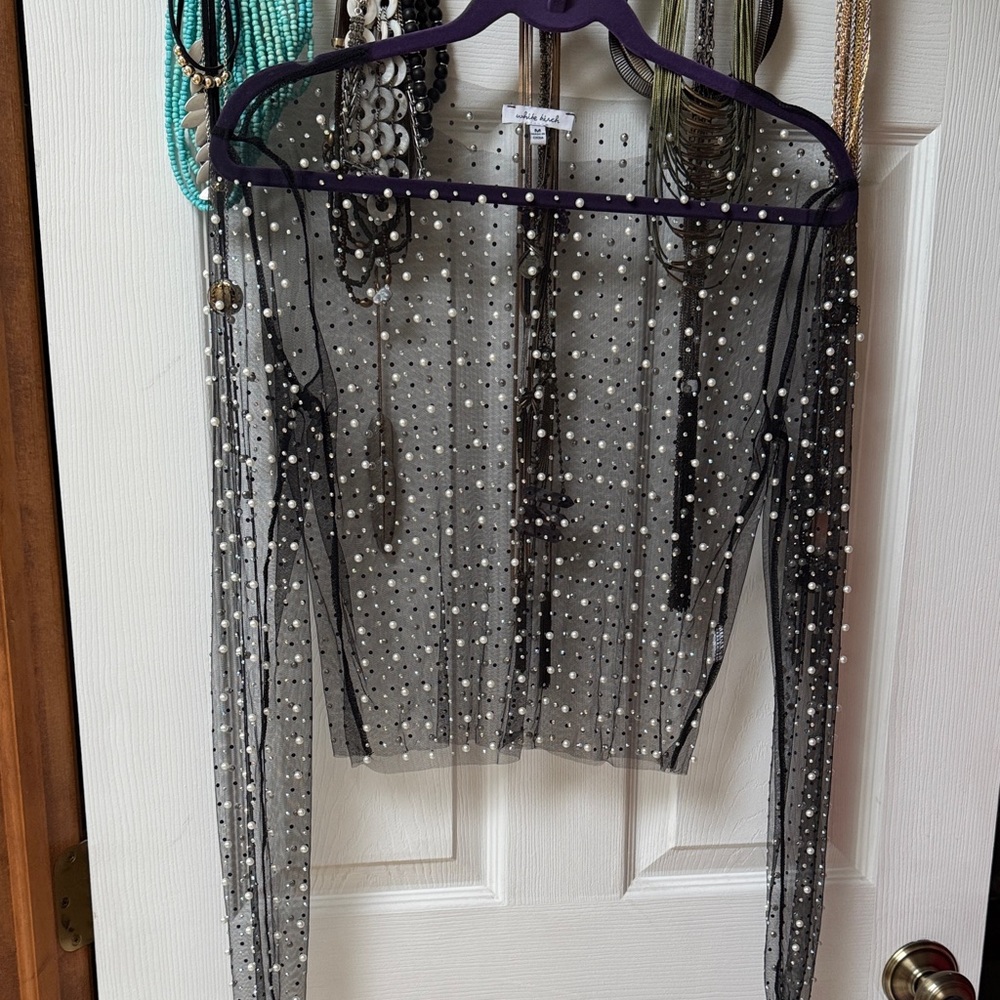 White Birch Black Sheer Pearl Top